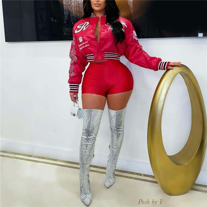 PU Leather Jacket Manufacturer - OEM/ODM Custom Fashion Letter Embroidery Crop