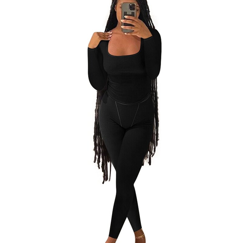 Sporty Set Manufacturer - OEM/ODM Custom Logo Square Neck Ribbed Top Legging