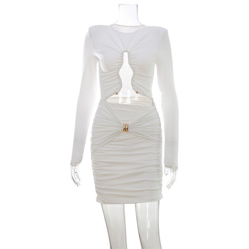 Ruched Dress Manufacturer - OEM/ODM Custom Sexy Hollow Metal Buckle Full