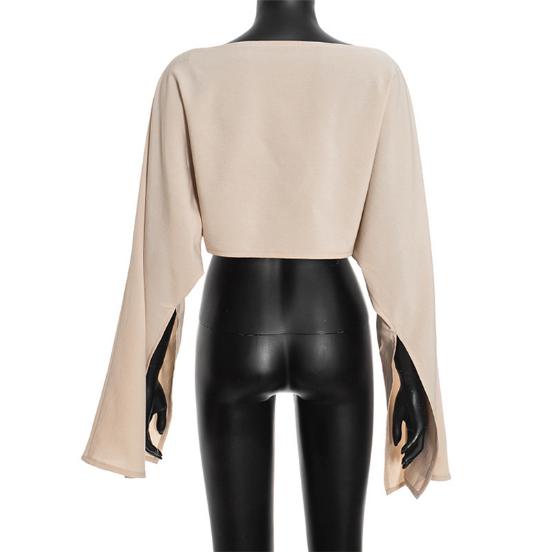 Crop Top Manufacturer - OEM/ODM Custom Sexy Slash Neck Slit Full Sleeve