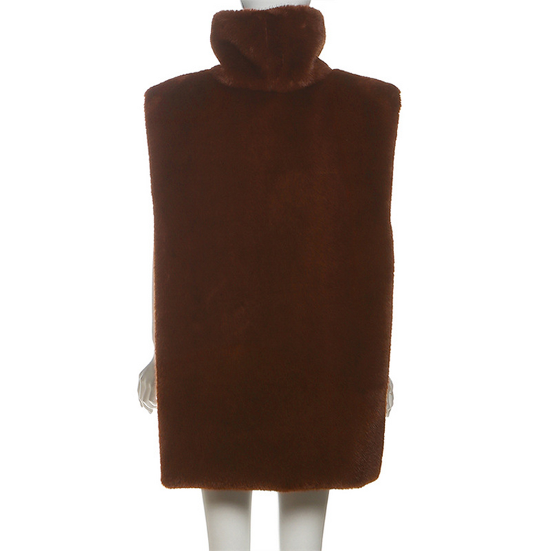 Faux Fur Vest Manufacturer - OEM/ODM Custom Elegant Solid Fluffy High Neck