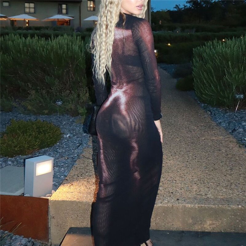 See Through Dress Manufacturer - OEM/ODM Custom Sexy Skew Collar Body Print