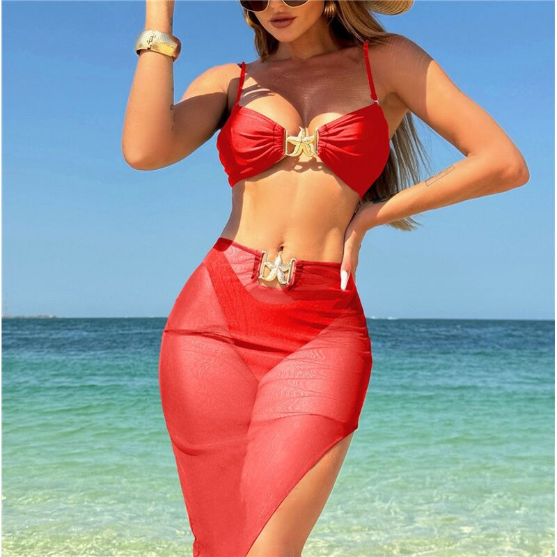 Three Piece Bikini Manufacturer - OEM/ODM Custom 2025 Sexy with Mesh Dress