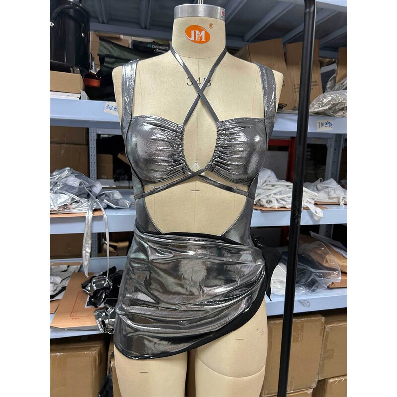 Hollow Out Swimsuit Manufacturer - OEM/ODM Custom Silver Gold Crisscross Skirt