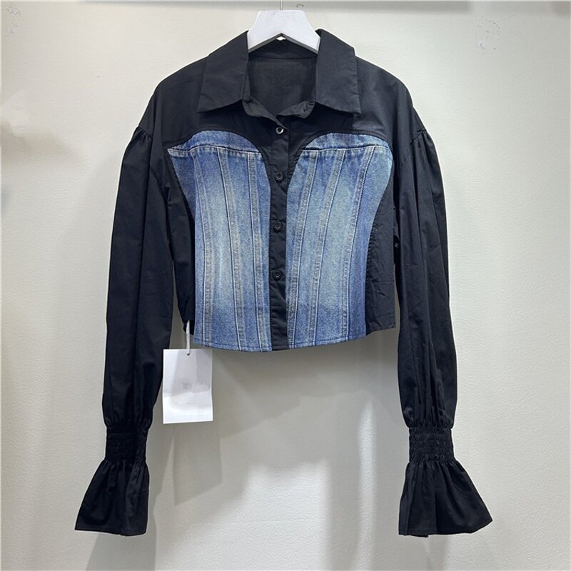 Denim Shirt Manufacturer - OEM/ODM Custom Patchwork Flare Sleeve Contrast