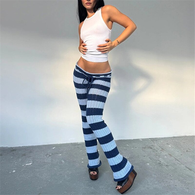 Crochet Pants Manufacturer - OEM/ODM Custom Woolen Stripe Patchwork Shirring