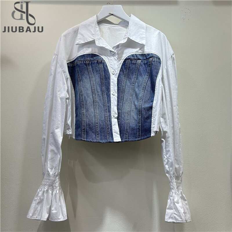 Denim Shirt Manufacturer - OEM/ODM Custom Patchwork Flare Sleeve Contrast