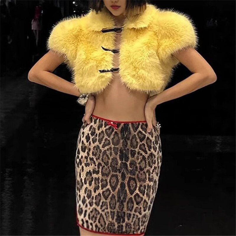 Faux Fur Jacket Manufacturer - OEM/ODM Custom Fluffy Crop Top Turn Down Collar