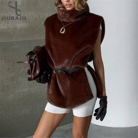 Faux Fur Vest Manufacturer - OEM/ODM Custom Elegant Solid Fluffy High Neck