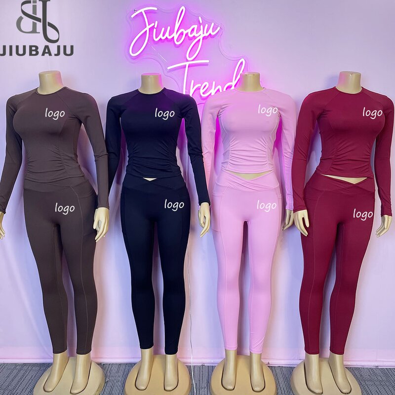 Yoga Set Manufacturer - OEM/ODM Custom Logo Women Pleated Top Legging