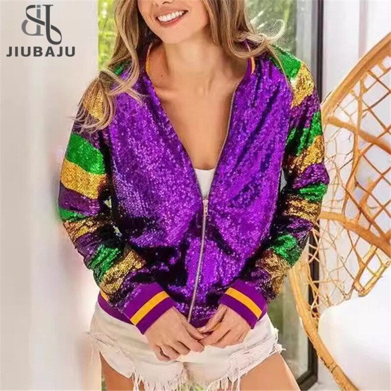 Sequin Coat Manufacturer - OEM/ODM Custom Patchwork Mardi Gras Loose Zipper