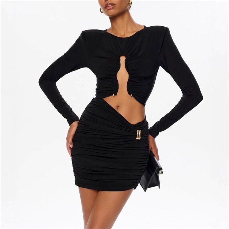 Ruched Dress Manufacturer - OEM/ODM Custom Sexy Hollow Metal Buckle Full