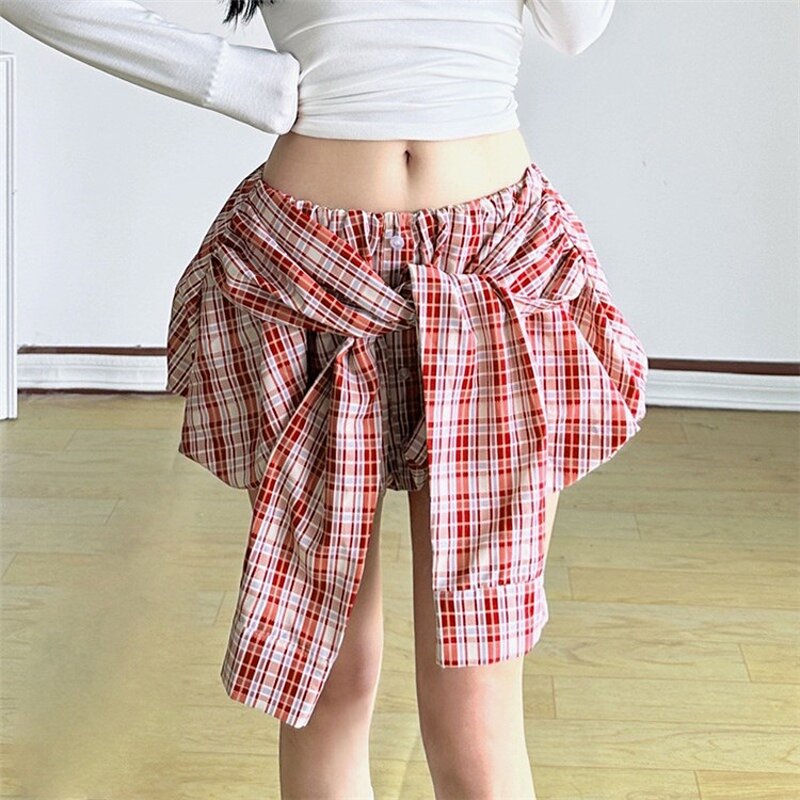 Bubble Skirt Manufacturer - OEM/ODM Custom Red Plaid Y2k Girls Elastic
