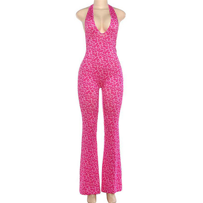 Jumpsuit Manufacturer - OEM/ODM Custom Leopard Print Halter Low-Neck Backless