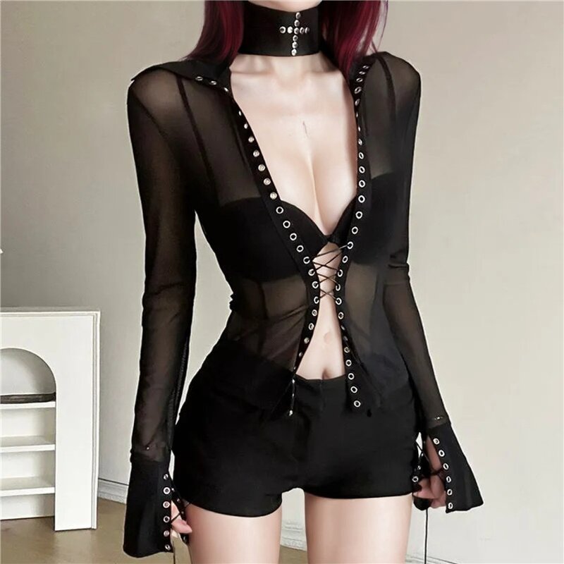 Y2k T-Shirt Manufacturer - OEM/ODM Custom Gauze Patchwork Bodycon Grunge