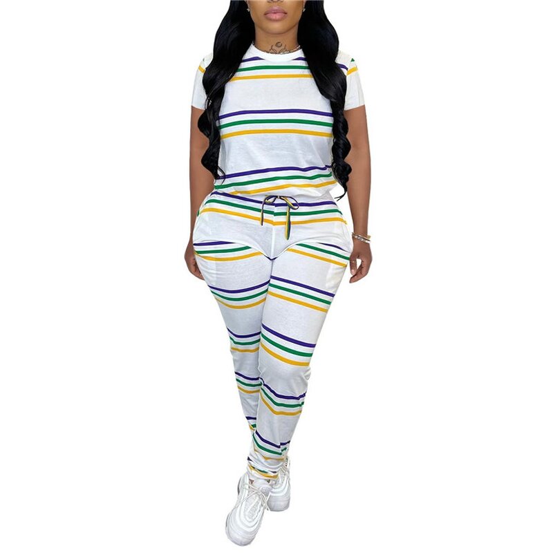 Patchwork Set Manufacturer - OEM/ODM Custom Mardi Gras Striped T-shirt Jogger