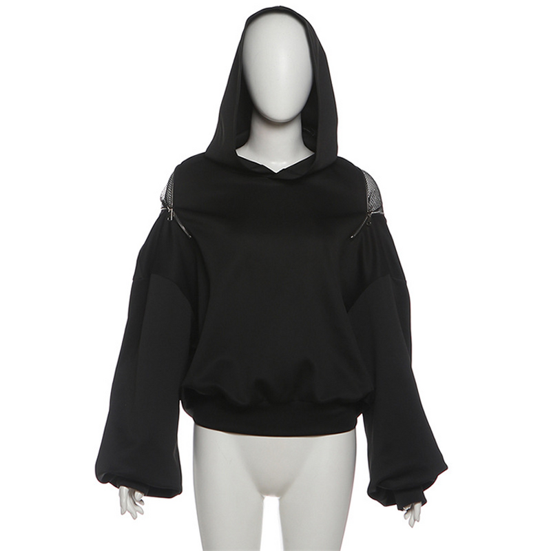 Hoodie Manufacturer - OEM/ODM Custom Sexy Rhinestone Mesh Back Crop