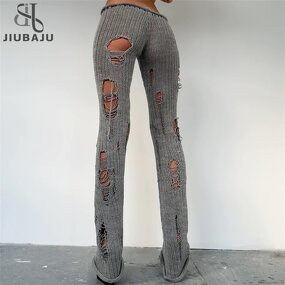 Knit Pants Manufacturer - OEM/ODM Custom Irregular Ripped Solid Hip-Hop