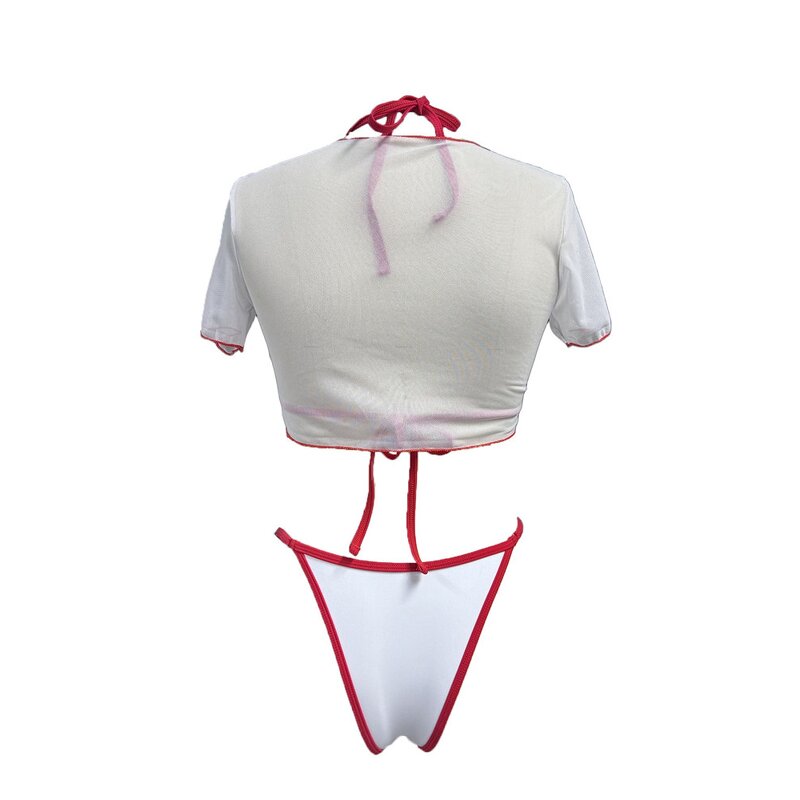 Bikini Set Manufacturer - OEM/ODM Custom Cherry Printed Short Sleeve Three-piece