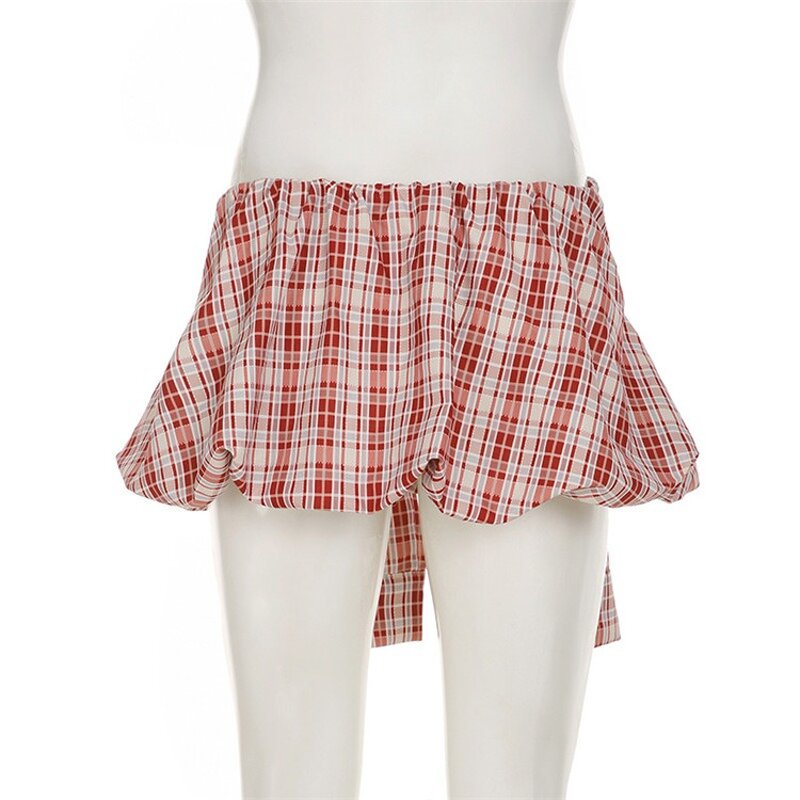 Bubble Skirt Manufacturer - OEM/ODM Custom Red Plaid Y2k Girls Elastic