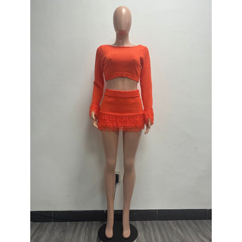 Two Piece Set Manufacturer - OEM/ODM Custom Tassel Patchwork Crop Top Skirt