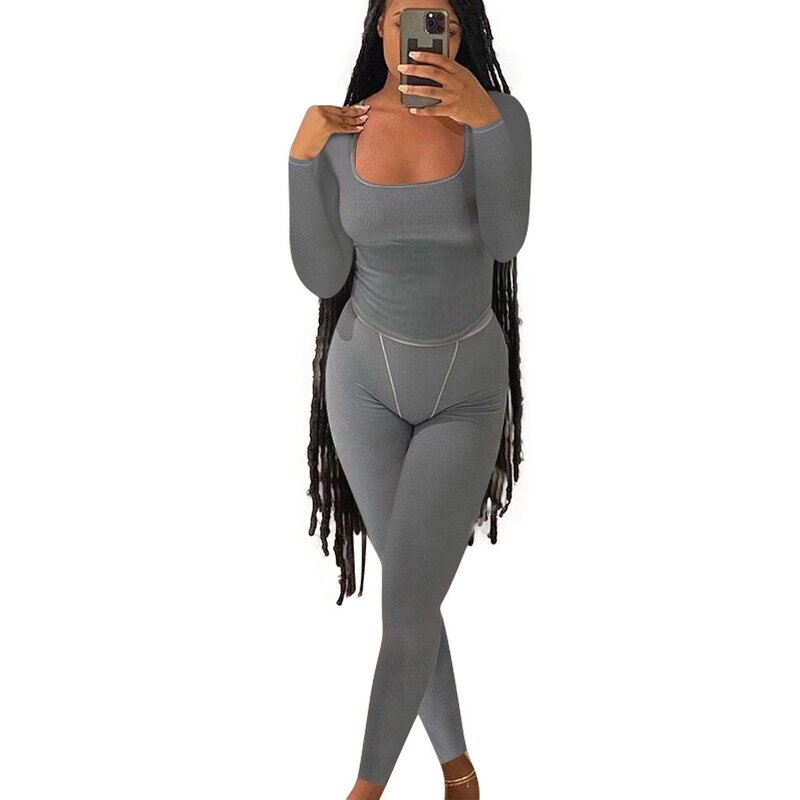 Sporty Set Manufacturer - OEM/ODM Custom Logo Square Neck Ribbed Top Legging