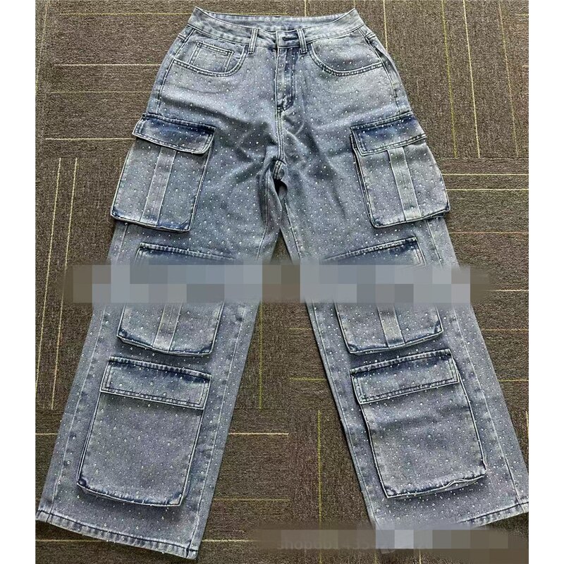 Cargo Jeans Manufacturer - OEM/ODM Custom High Waist Full Rhinestones Baggy