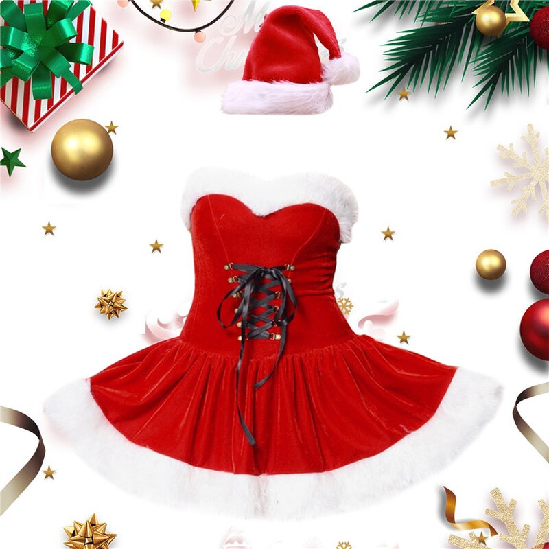 Cosplay Dress Manufacturer - OEM/ODM Custom Red Velvet Lace up Tube Xmas