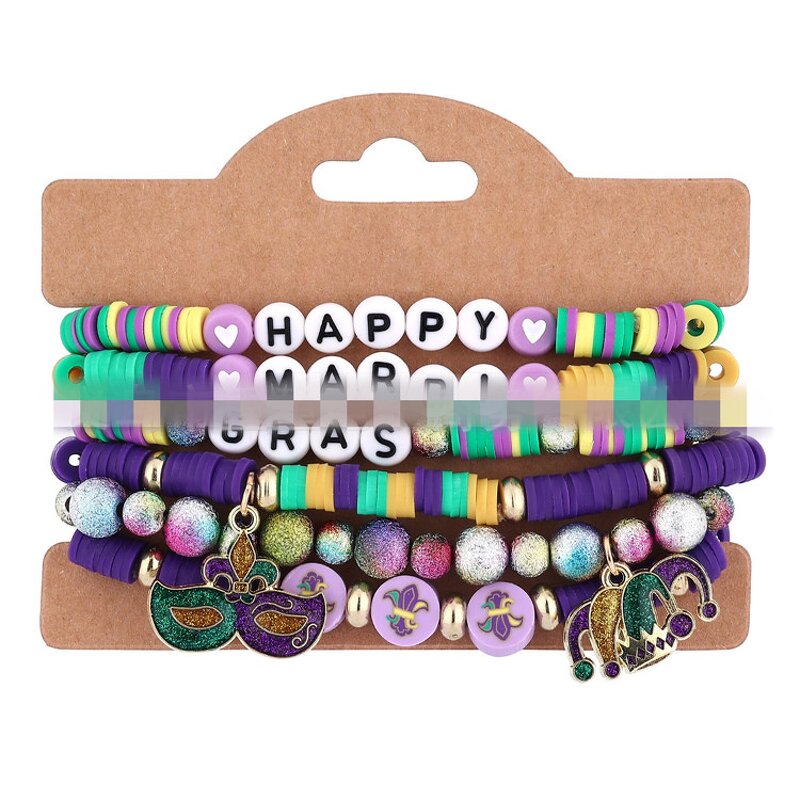 Mardi Gras Bracelet Manufacturer - OEM/ODM Custom Glitter Mask Charm Stretch