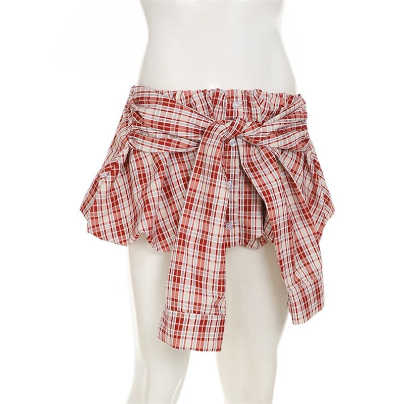 Bubble Skirt Manufacturer - OEM/ODM Custom Red Plaid Y2k Girls Elastic