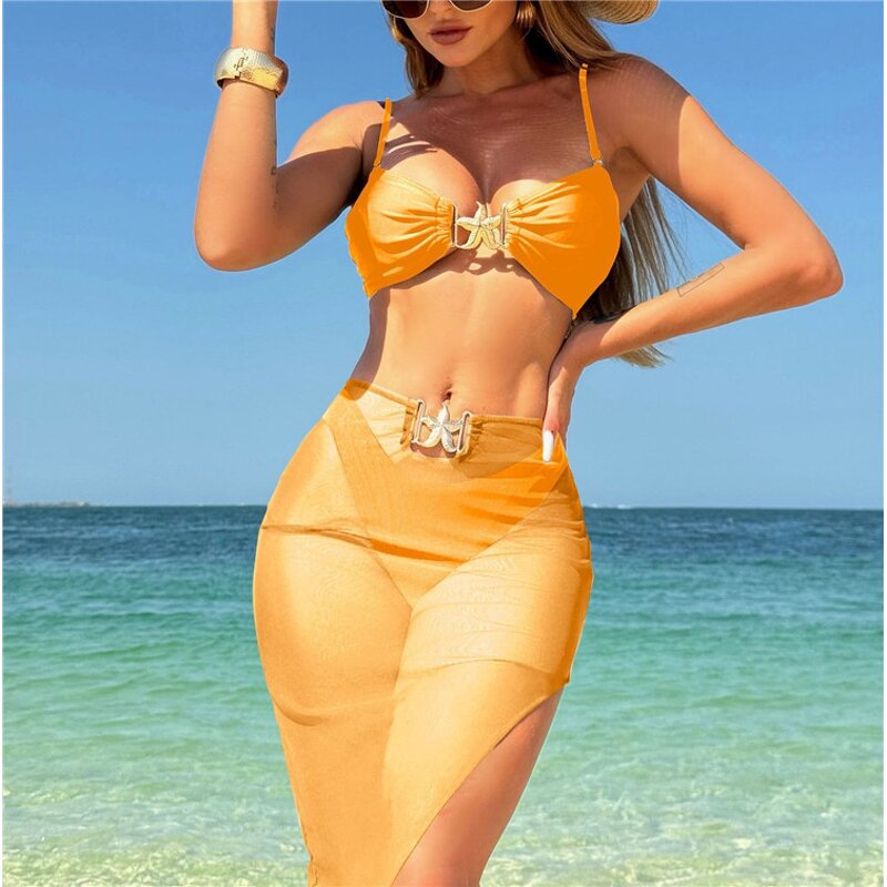 Three Piece Bikini Manufacturer - OEM/ODM Custom 2025 Sexy with Mesh Dress
