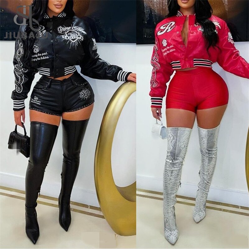 PU Leather Jacket Manufacturer - OEM/ODM Custom Fashion Letter Embroidery Crop