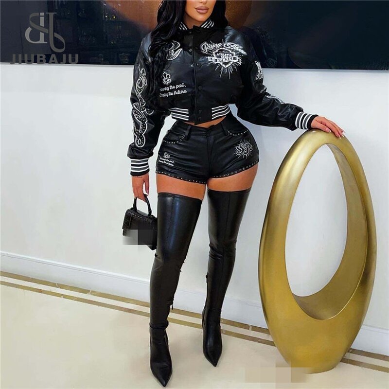 PU Leather Jacket Manufacturer - OEM/ODM Custom Fashion Letter Embroidery Crop