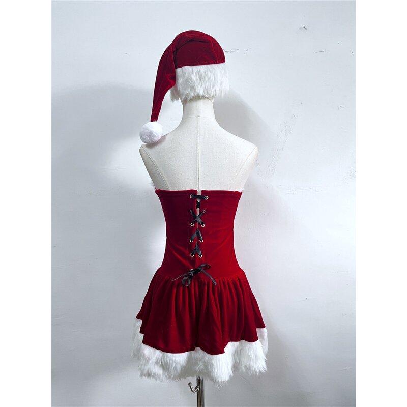 Christmas Dress Set Manufacturer - OEM/ODM Custom Red Fluffy Velvet with Hat