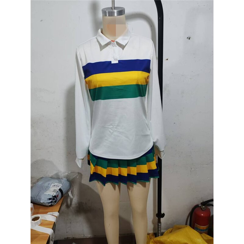 Sporty Set Manufacturer - OEM/ODM Custom Pleated Mini Skirt Striped Top