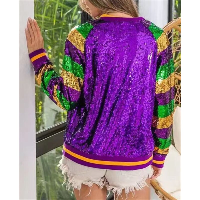 Sequin Coat Manufacturer - OEM/ODM Custom Patchwork Mardi Gras Loose Zipper
