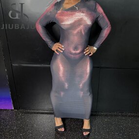 See Through Dress Manufacturer - OEM/ODM Custom Sexy Skew Collar Body Print