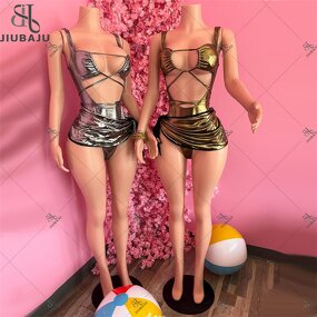 Hollow Out Swimsuit Manufacturer - OEM/ODM Custom Silver Gold Crisscross Skirt