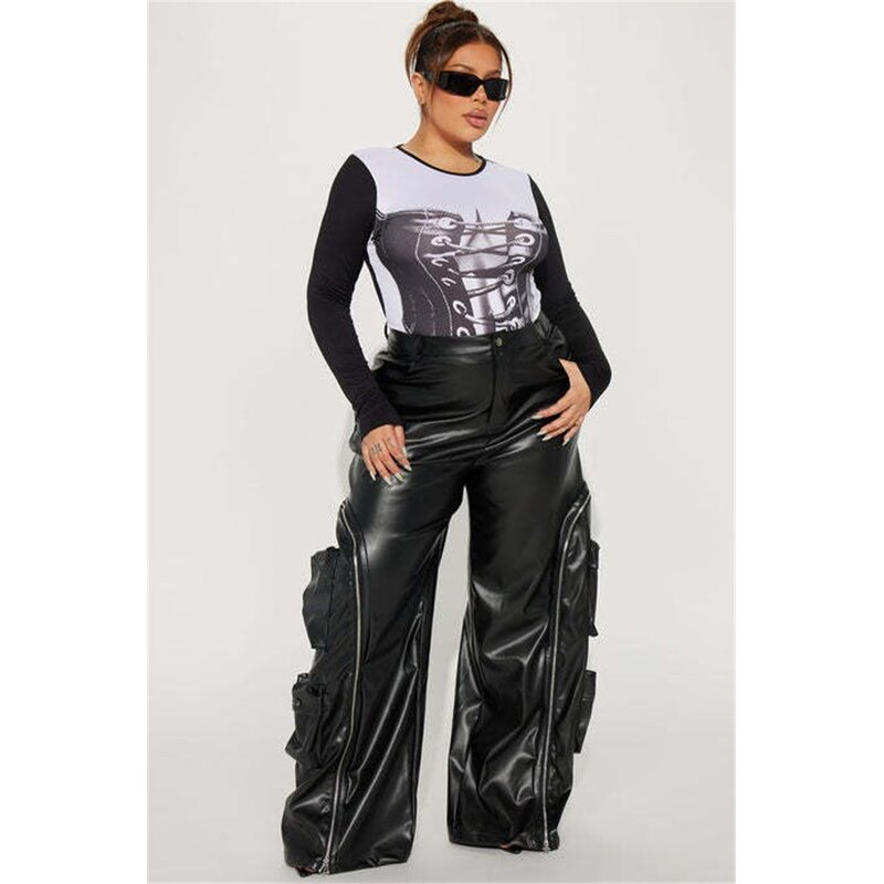 PU Leather Pants Manufacturer - OEM/ODM Custom Loose High Waist Vintage Zipper