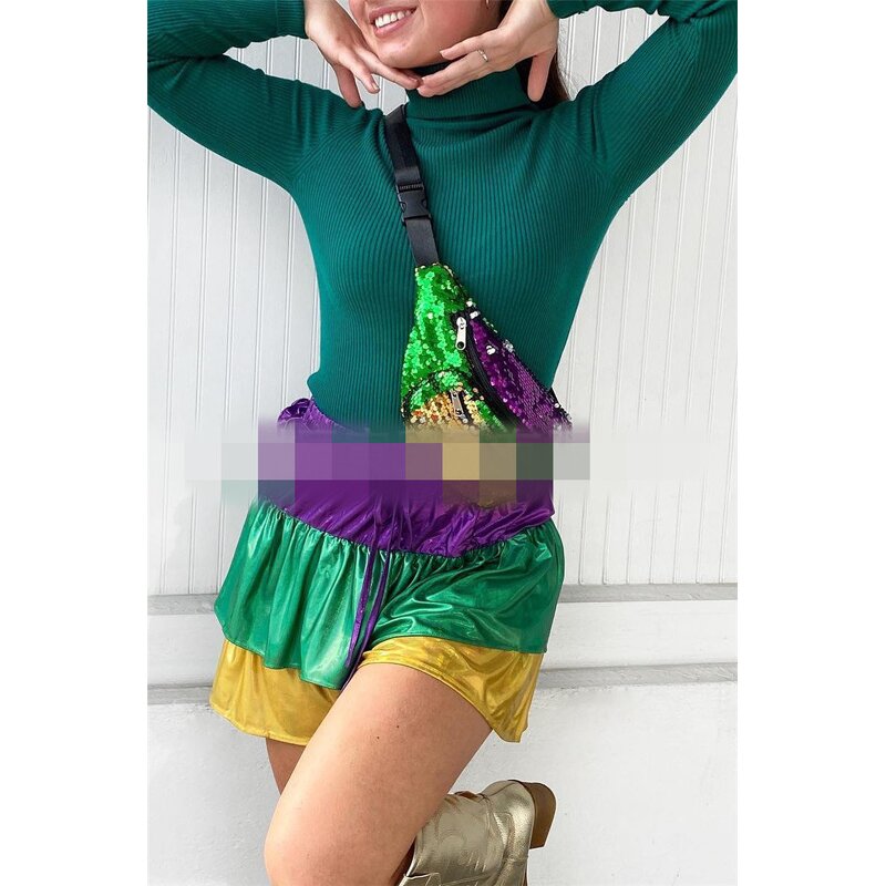Satin Shorts Manufacturer - OEM/ODM Custom Women Mardi Gras Casual Elastic