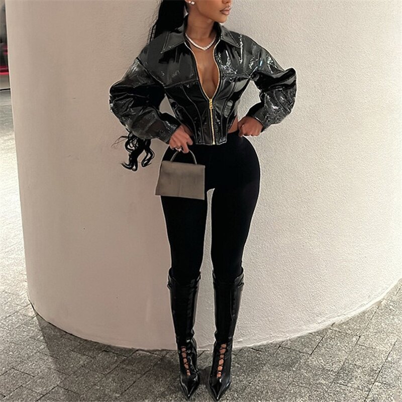 PU Crop Jacket Manufacturer - OEM/ODM Custom Faux Zip Patchwork Irregular