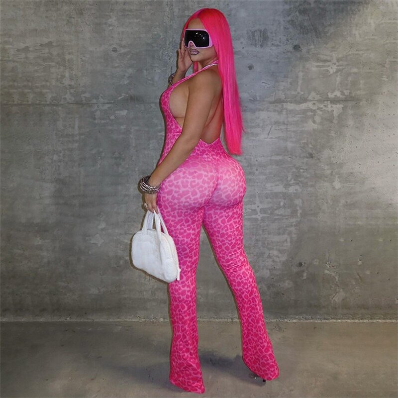 Jumpsuit Manufacturer - OEM/ODM Custom Leopard Print Halter Low-Neck Backless