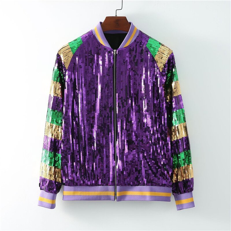 Sequin Coat Manufacturer - OEM/ODM Custom Patchwork Mardi Gras Loose Zipper
