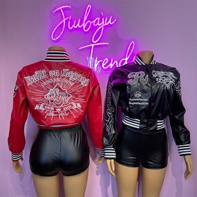 PU Leather Jacket Manufacturer - OEM/ODM Custom Fashion Letter Embroidery Crop