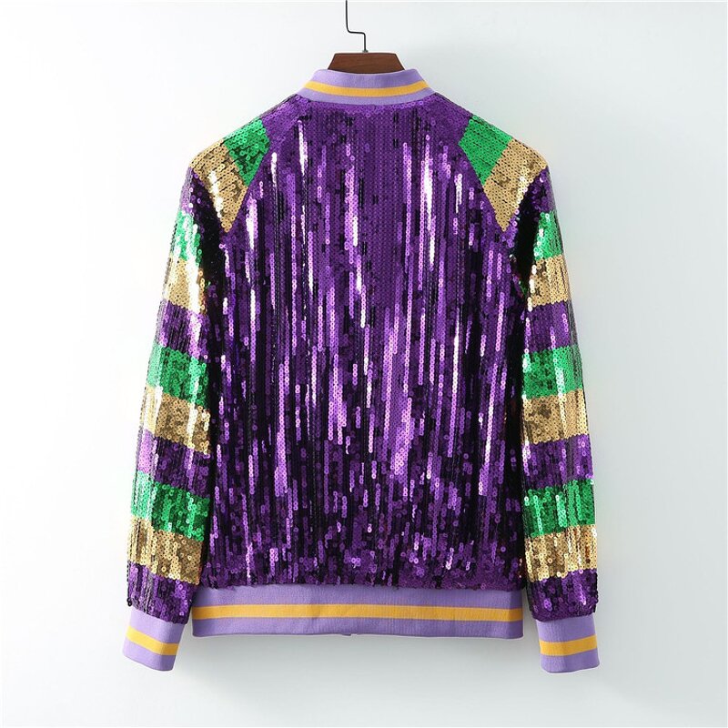 Sequin Coat Manufacturer - OEM/ODM Custom Patchwork Mardi Gras Loose Zipper
