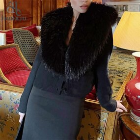 Furry Jacket Manufacturer - OEM/ODM Custom Patchwork Knit V-Neck Winter