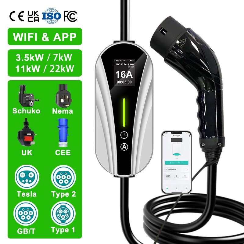 Portable EV Charger Manufacturer - OEM/ODM Custom 3.5-7kw Gbt J1772 Shuko