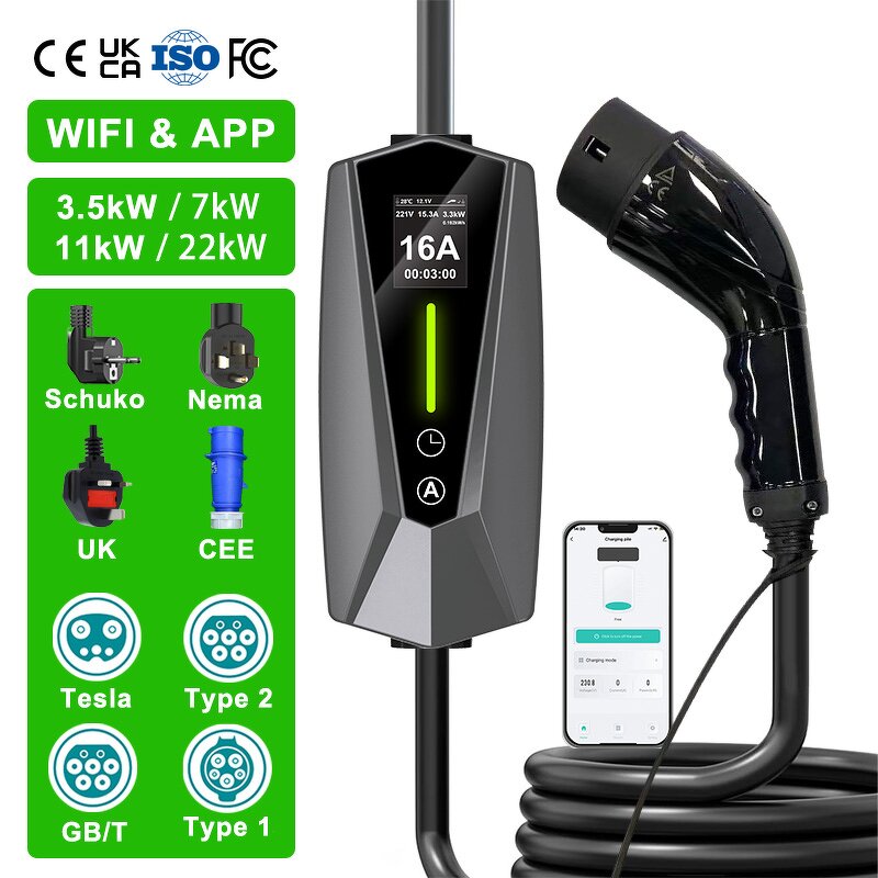 Portable EV Charger Manufacturer - OEM/ODM Custom 7-22kw Type 1 Type 2