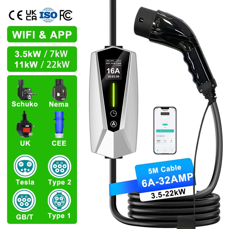 Portable EV Charger Manufacturer - OEM/ODM Custom 7-22kw Gbt Gun Uk Plug