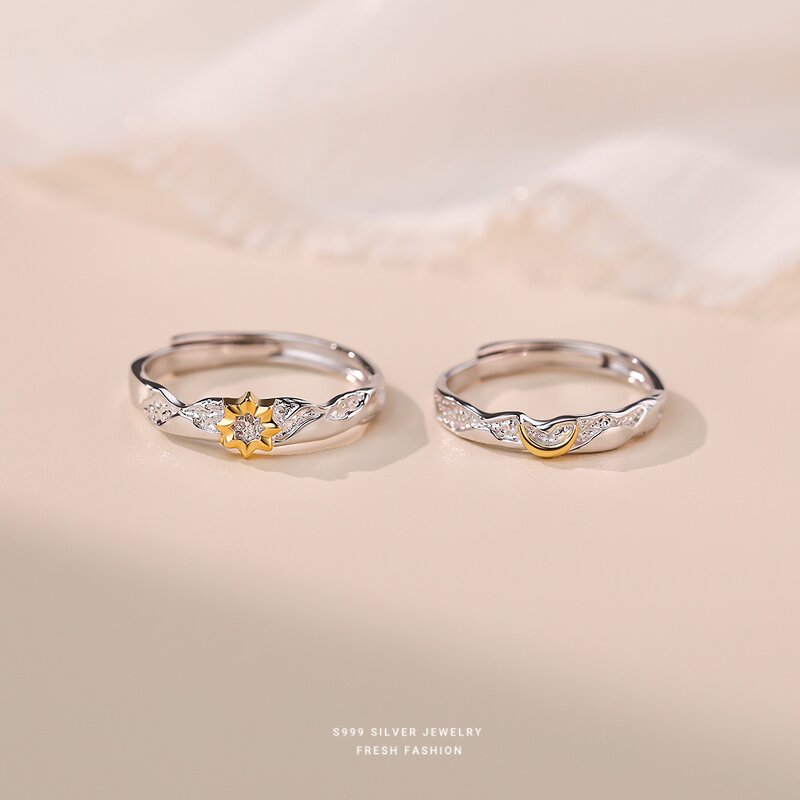 Couple Ring Manufacturer - OEM/ODM Custom S999 Sterling Silver Sun Moon
